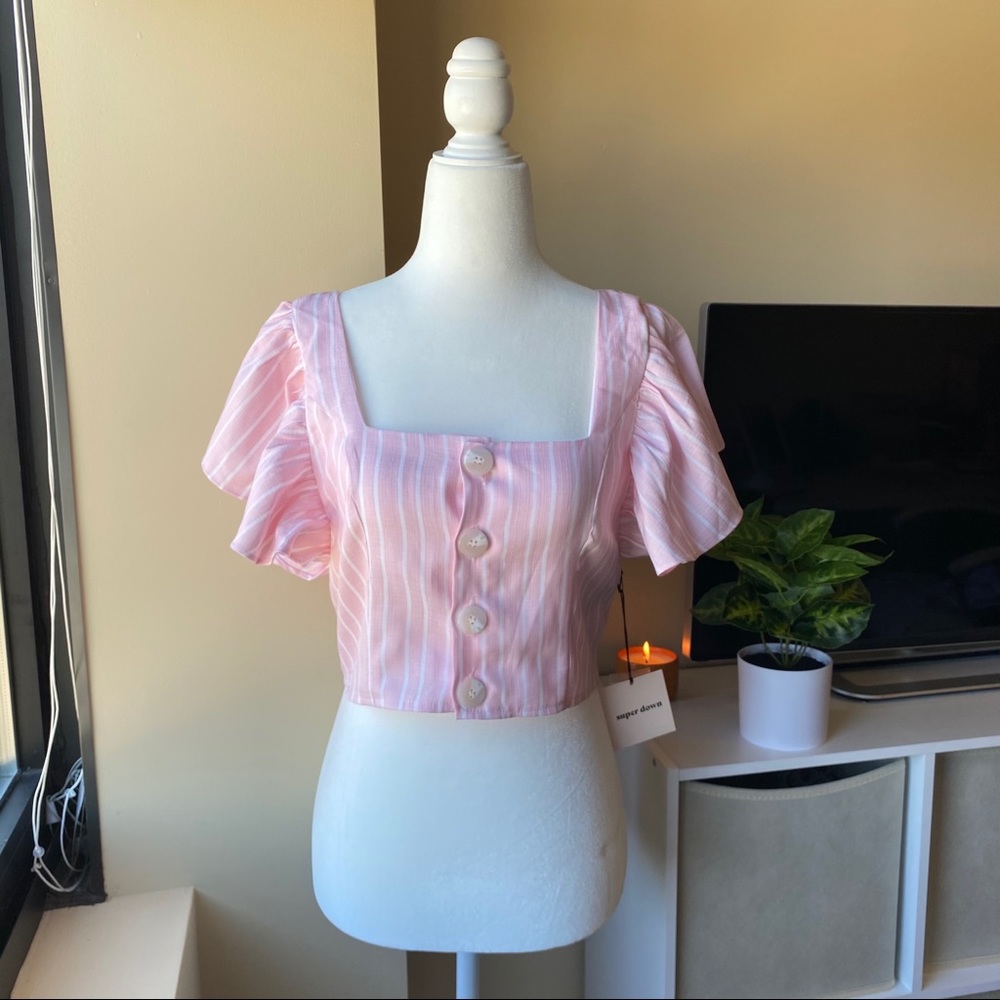 SUPER DOWN Pink and White Striped Crop Top NWT